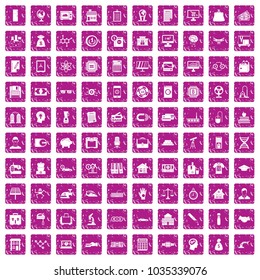 100 loans icons set in grunge style pink color isolated on white background vector illustration