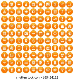 100 loans icons set in orange circle isolated on white vector illustration