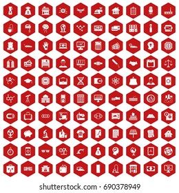 100 loans icons set in red hexagon isolated vector illustration