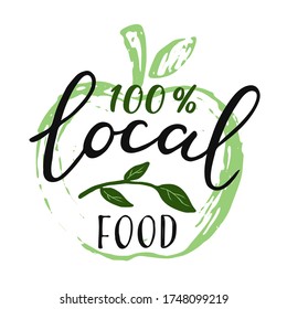 100 % local food hand drawn vector lable.