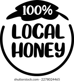 100% Local honey circle label sticker Vector illustration. Local honey stamp icon. 2d vector illustration.