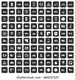 100 location icons set in black color isolated vector illustration