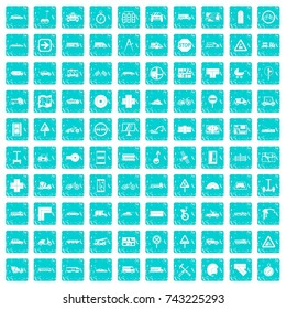 100 location icons set in grunge style blue color isolated on white background vector illustration