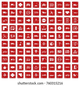 100 location icons set in grunge style red color isolated on white background vector illustration