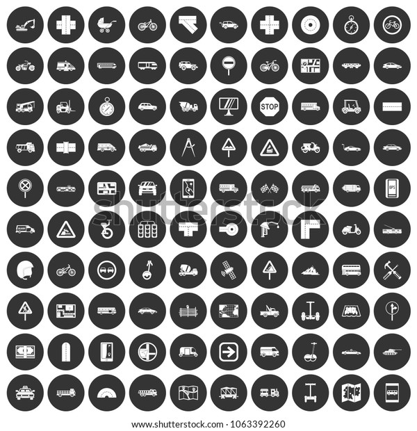 100\
location icons set in simple style white on black circle color\
isolated on white background vector\
illustration