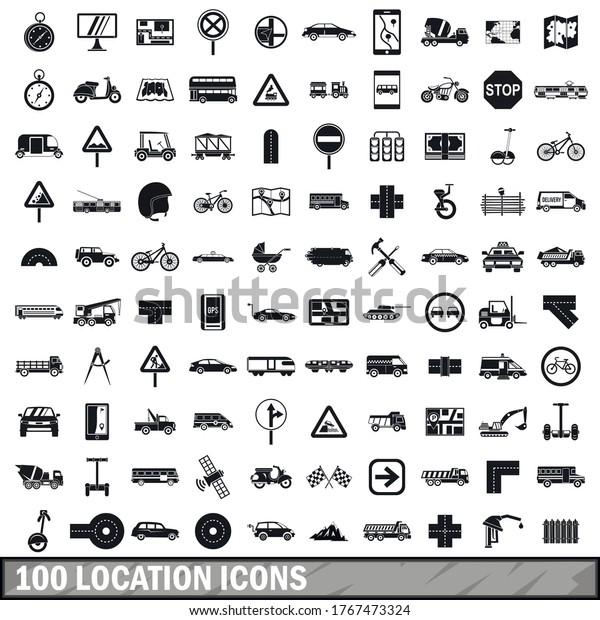 100 location icons set in simple style for\
any design vector\
illustration
