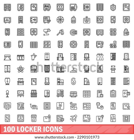 100 locker icons set. Outline illustration of 100 locker icons vector set isolated on white background