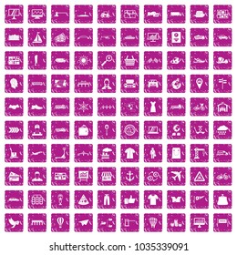 100 logistic and delivery icons set in grunge style pink color isolated on white background vector illustration