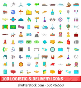 100 logistic and delivery icons set in cartoon style for any design vector illustration