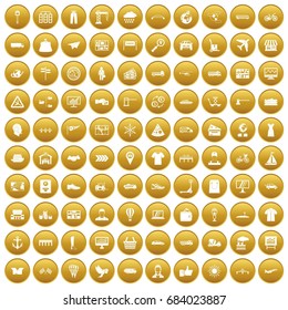 100 logistic and delivery icons set gold