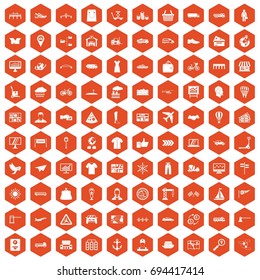 100 logistic and delivery icons set in orange hexagon isolated vector illustration