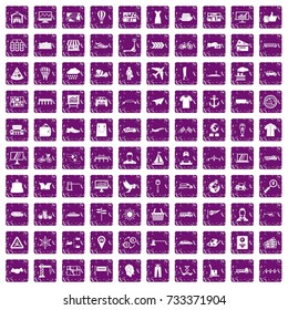 100 logistic and delivery icons set in grunge style purple color isolated on white background vector illustration