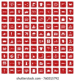 100 logistic and delivery icons set in grunge style red color isolated on white background vector illustration