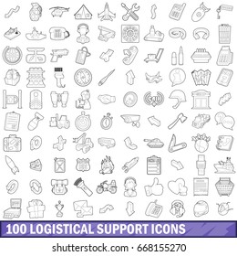 100 logistical support icons set in outline style for any design vector illustration