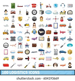 100 logistics icons set in cartoon style for any design vector illustration