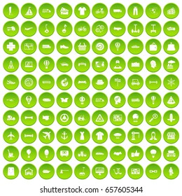100 logistics icons set green circle isolated on white background vector illustration
