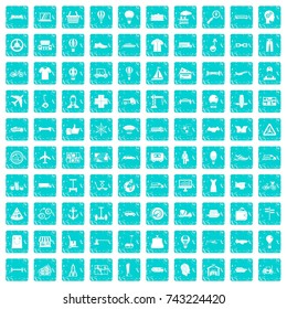 100 logistics icons set in grunge style blue color isolated on white background vector illustration