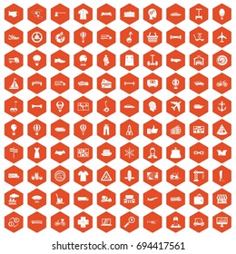 100 logistics icons set in orange hexagon isolated vector illustration