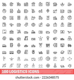 100 logistics icons set. Outline illustration of 100 logistics icons vector set isolated on white background