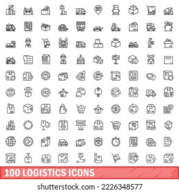 100 logistics icons set. Outline illustration of 100 logistics icons vector set isolated on white background