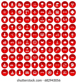100 logistics icons set in red circle isolated on white vector illustration