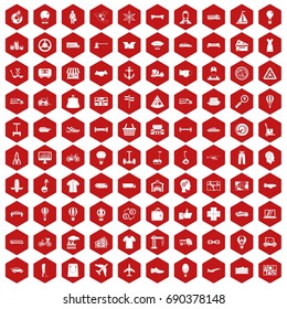 100 logistics icons set in red hexagon isolated vector illustration