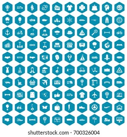 100 logistics icons set in sapphirine hexagon isolated vector illustration