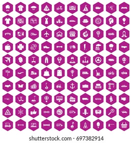 100 logistics icons set in violet hexagon isolated vector illustration