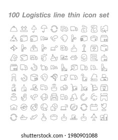 100 Juego de iconos delgados de línea logística