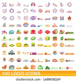 100 logo icons set. Cartoon illustration of 100 logo icons vector set isolated on white background