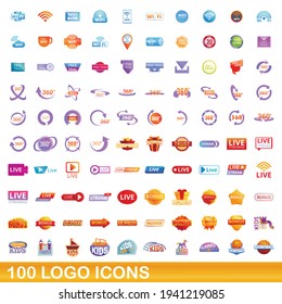 100 logo icons set. Cartoon illustration of 100 logo icons vector set isolated on white background