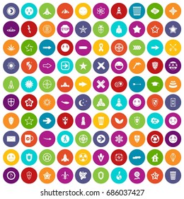 100 logo icons set in different colors circle isolated vector illustration