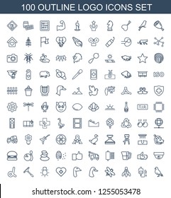 100 logo icons. Trendy logo icons white background. Included outline icons such as dove, drop counter, shuttlecock, bee, goose, heart with cross. logo icon for web and mobile.