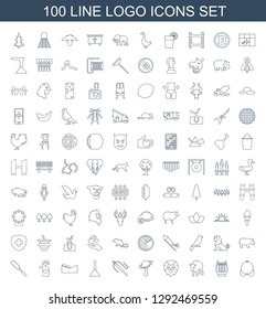 100 logo icons. Trendy logo icons white background. Included line icons such as bra, harp, buffalo, lion, beanbag, sewing, plunger, spa stone, heart tag. logo icon for web and mobile.