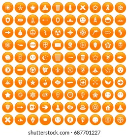 100 logotype icons set in orange circle isolated vector illustration