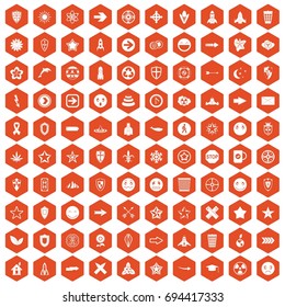 100 logotype icons set in orange hexagon isolated vector illustration