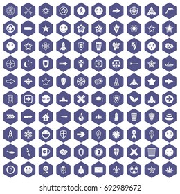 100 logotype icons set in purple hexagon isolated vector illustration
