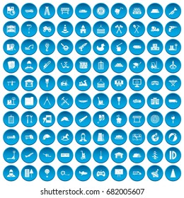 100 lorry icons set in blue circle isolated on white vector illustration