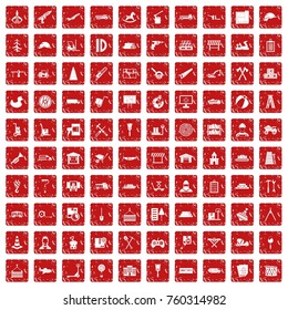 100 lorry icons set in grunge style red color isolated on white background vector illustration