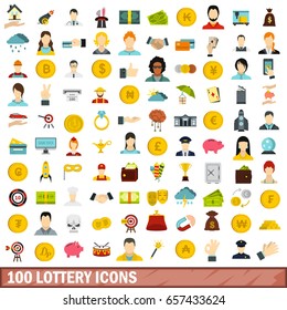 100 lottery icons set in flat style for any design vector illustration