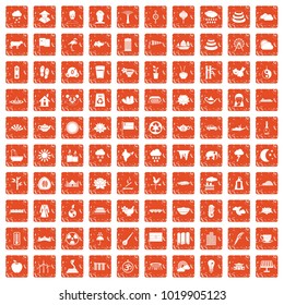 100 lotus icons set in grunge style orange color isolated on white background vector illustration
