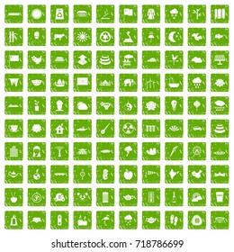 100 lotus icons set in grunge style green color isolated on white background vector illustration