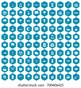 100 lotus icons set in sapphirine hexagon isolated vector illustration