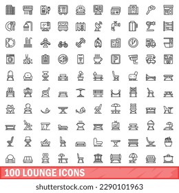 100 lounge icons set. Outline illustration of 100 lounge icons vector set isolated on white background