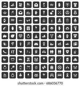 100 love icons set in black color isolated vector illustration