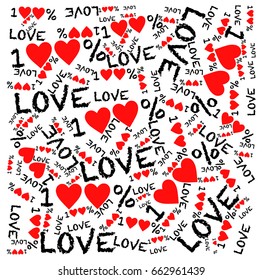 100 % love words with hearts