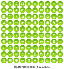 100 luggage icons set green circle isolated on white background vector illustration