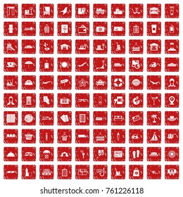 100 luggage icons set in grunge style red color isolated on white background vector illustration