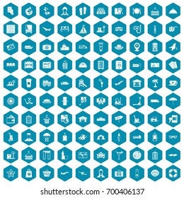 100 luggage icons set in sapphirine hexagon isolated vector illustration