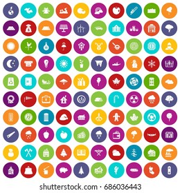 100 lumberjack icons set in different colors circle isolated vector illustration